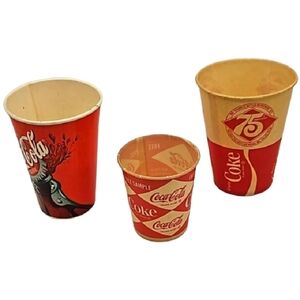 Lot of 3 paper Coca-Cola cups, assorted